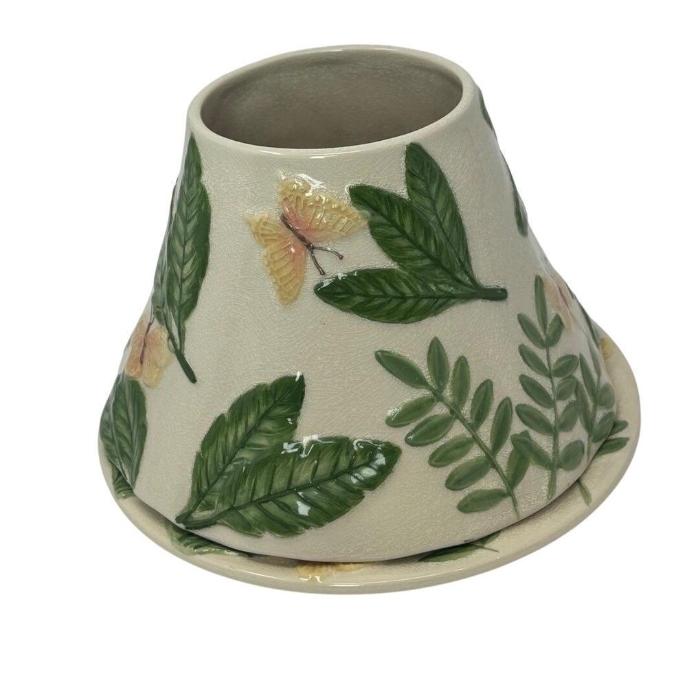 Yankee Candle Butterfly Tropical Leaf Ceramic Jar Topper and Plate Set‎ Floral